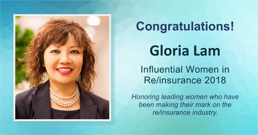 Influential Women in Re/Insurance award with headshot of Gloria Lam