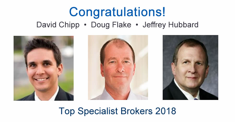 Top Specialist Brokers, with headshots of David Chipp, Doug Flake, and Jeff Hubbard