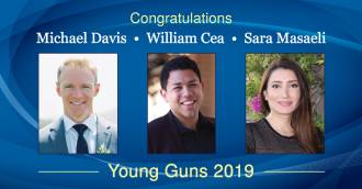 Young Gungs award with Michael Davis, Will Cea, and Sara Masaeli headshots