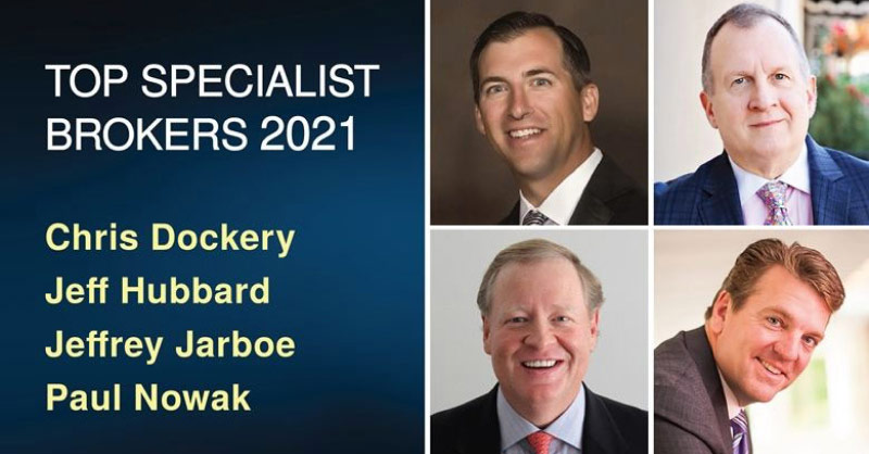 Chris Dockery, Jeff Hubbard, Jeff Jarboe, and Paul Nowak headshots for Top Specialist Brokers 2021