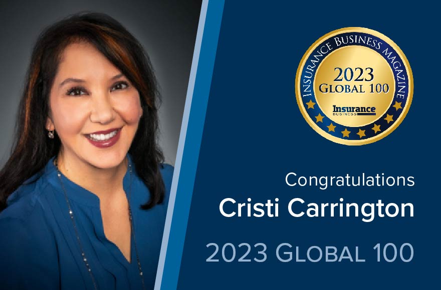 Cristi Carrington headshot with Global 100 award seal